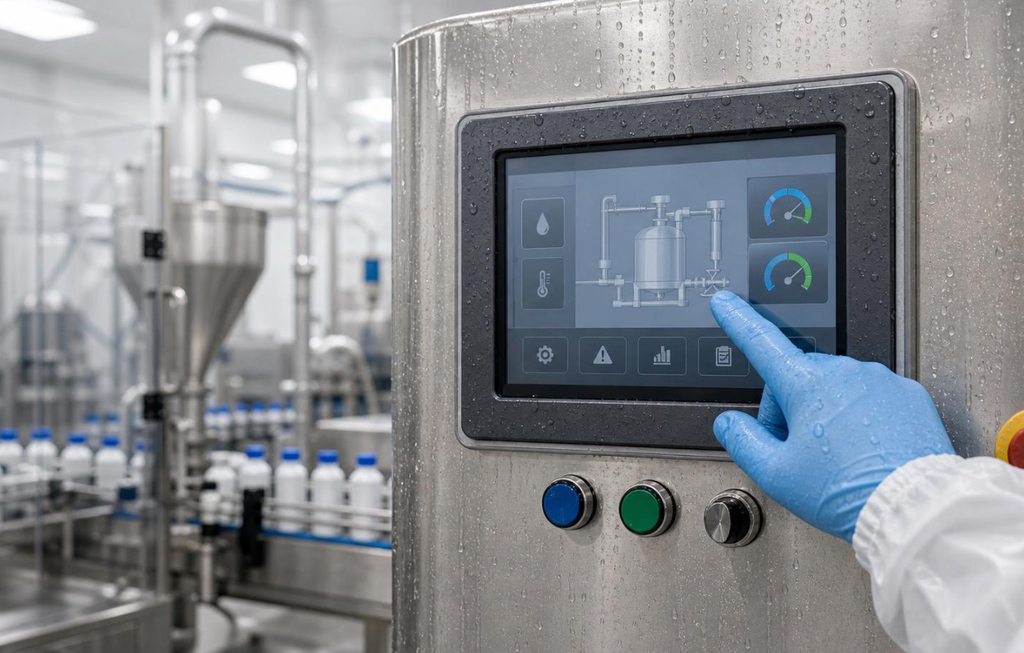 Industrial PCAP touchscreen operated with protective work gloves